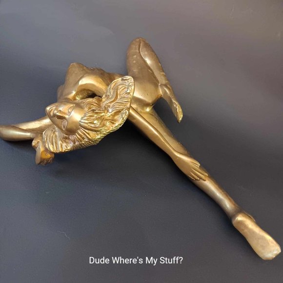 Vintage Solid Brass Reclining Woman Figure Art Deco Nouveau Statue Erly 20th Cnt - Picture 6 of 8